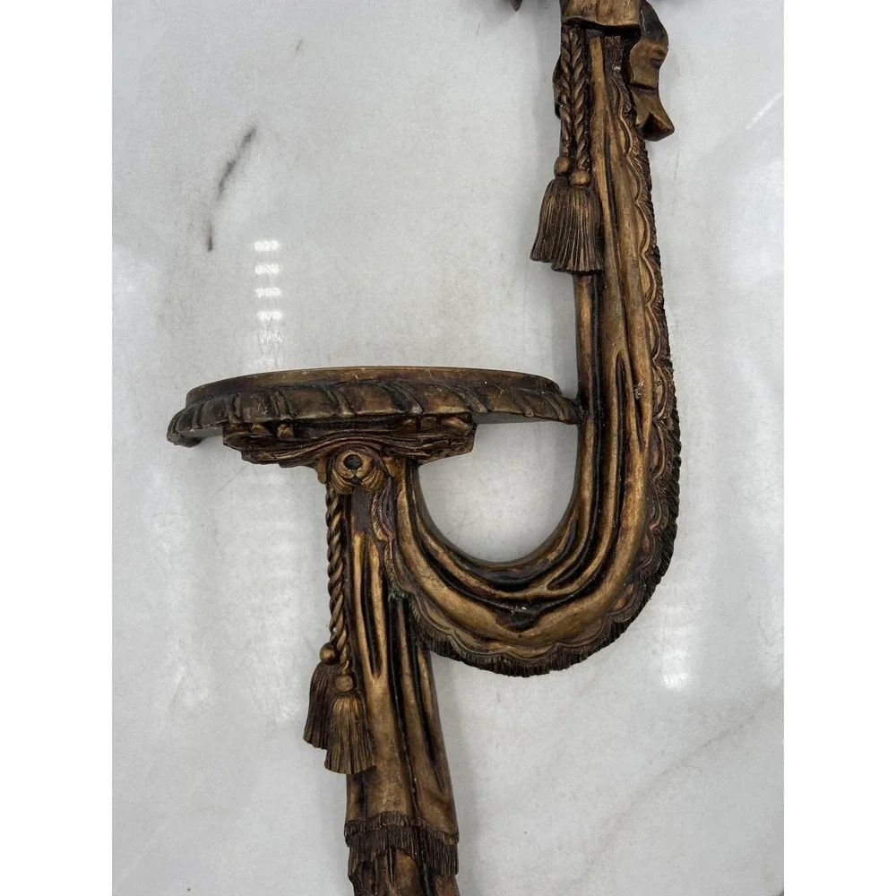 Design Toscano Wall Shelf Sconce Corbel Demi-Lune Resin Bow Tassel Gold Rococo